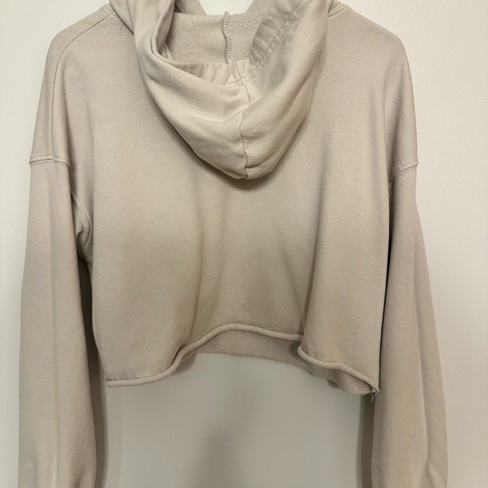 Printshop Northwest Cropped Cream Hoodie with Salmon school design, medium - Picture 2 of 2